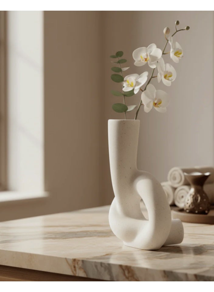 AKDC Premium Artistic Ceramic Home Décor Vase – Elegant White Unique Shape Statement Piece, 17 × 10 cm - Image 1